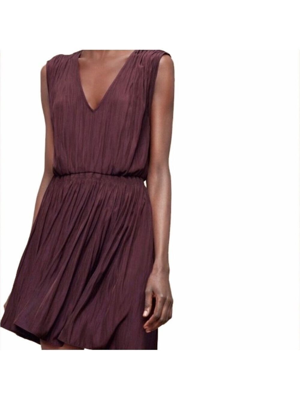 Aritzia Wilfred Almeida Dress w Pockets Pleated Flowy Cardamon Burgundy Size XS